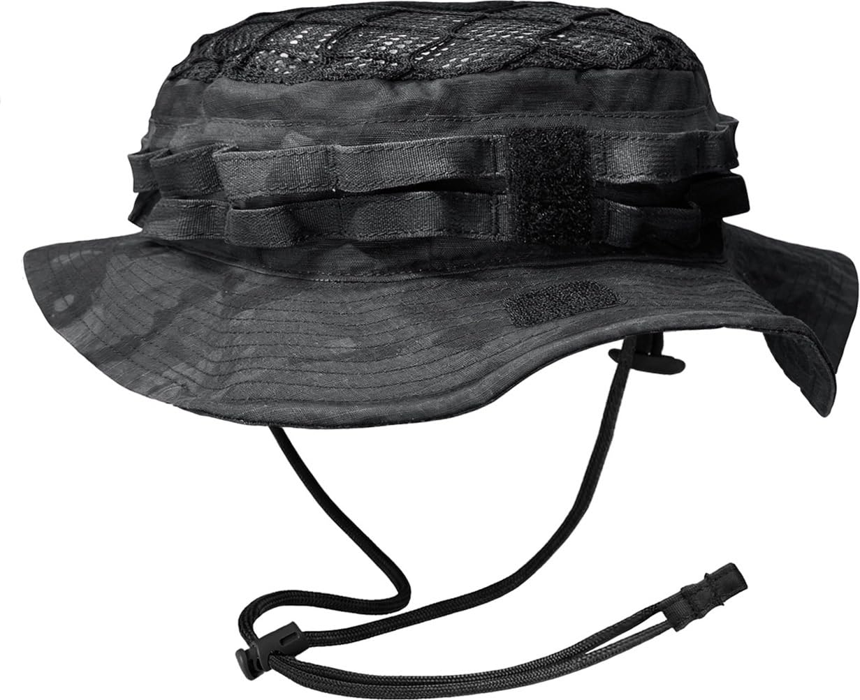 CQR Men's Tactical Boonie Hat, Breathable Packable Sun Hat for Hunting, Hiking, Fishing, Shooting, and Outdoor Activities, Sentinel Utility Camo Black, Small-Medium