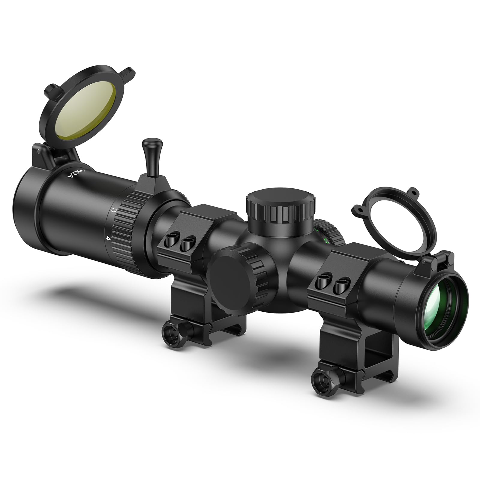 MidTen 1-4x24 LPVO Rifle Scope with 30mm Cantilever Mount, Wide View Scope with Etched Glass, Illuminated Reticle Scope with Zero Reset for Hunting