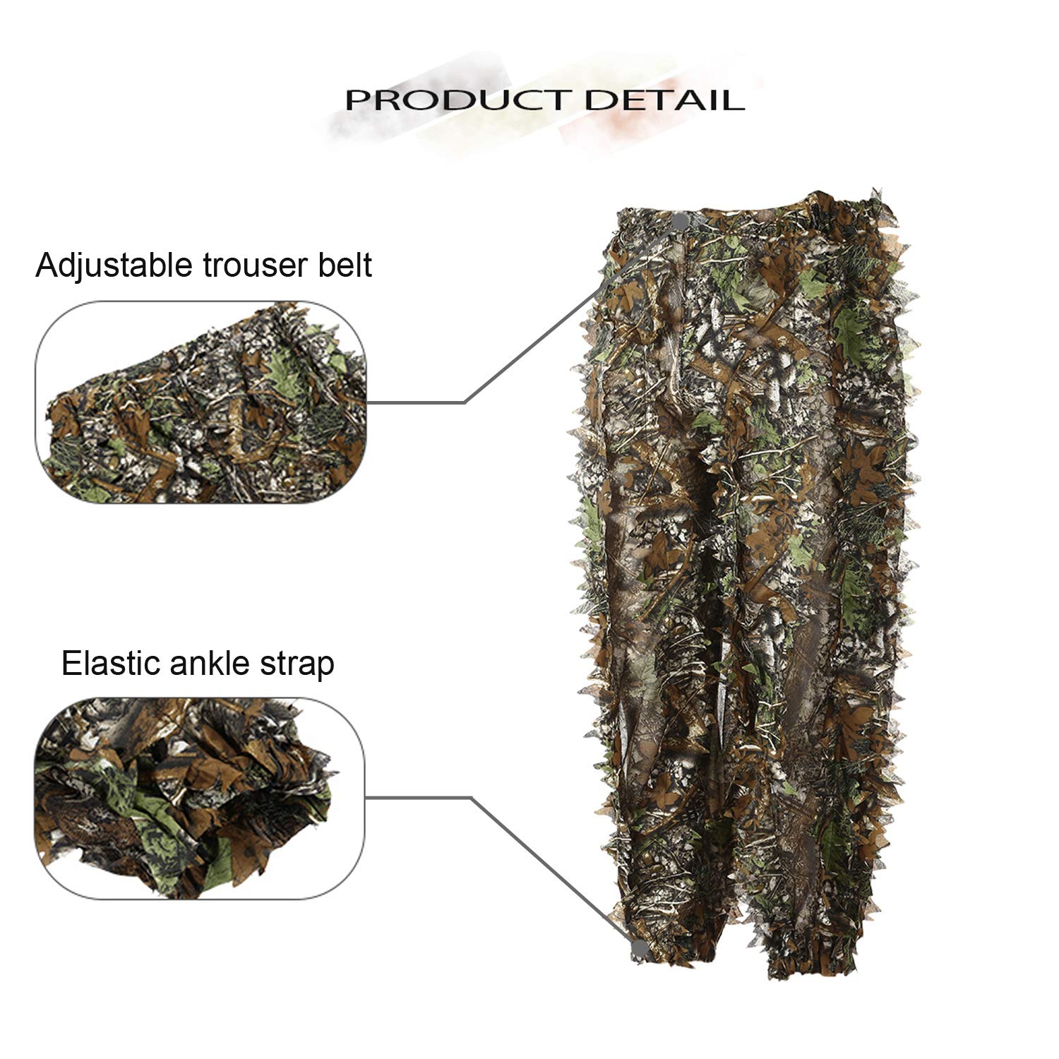 EAmber Ghillie Suit Gilly Hunting Suits Pants 3D Leaf Camo Camouflage Leafy Hat Gloves Full Face Mask Headwear Coveralls Youth Adult Lightweight Clothes