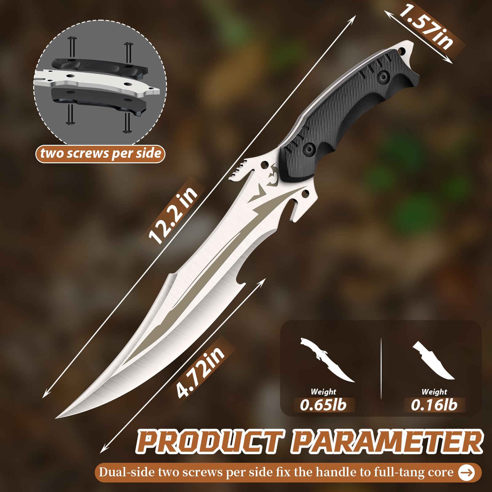 Purple Dragon Fixed Blade Knife with Sheath,440C Steel Full Tang Bushcraft Knife with G10 Handle for Camping, Hiking,Survival & Outdoor Use – Great Gift for Men