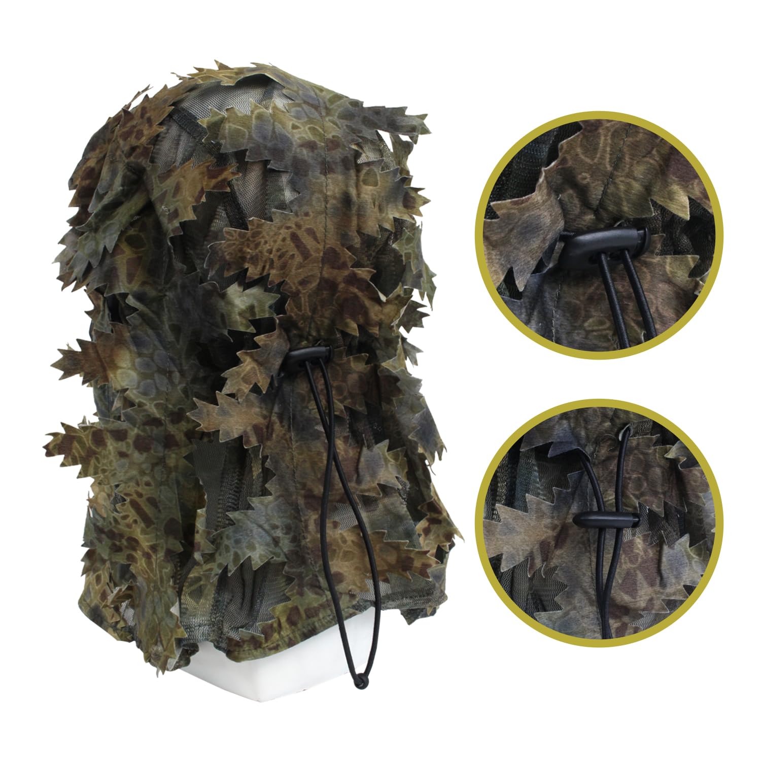 Fousam 3D Camouflage Leafy Full Face Mask Headwear, 2-in-1 Adjustable Hat Mask Netting, Sniper Veil for Ghillie Suit, Hunting