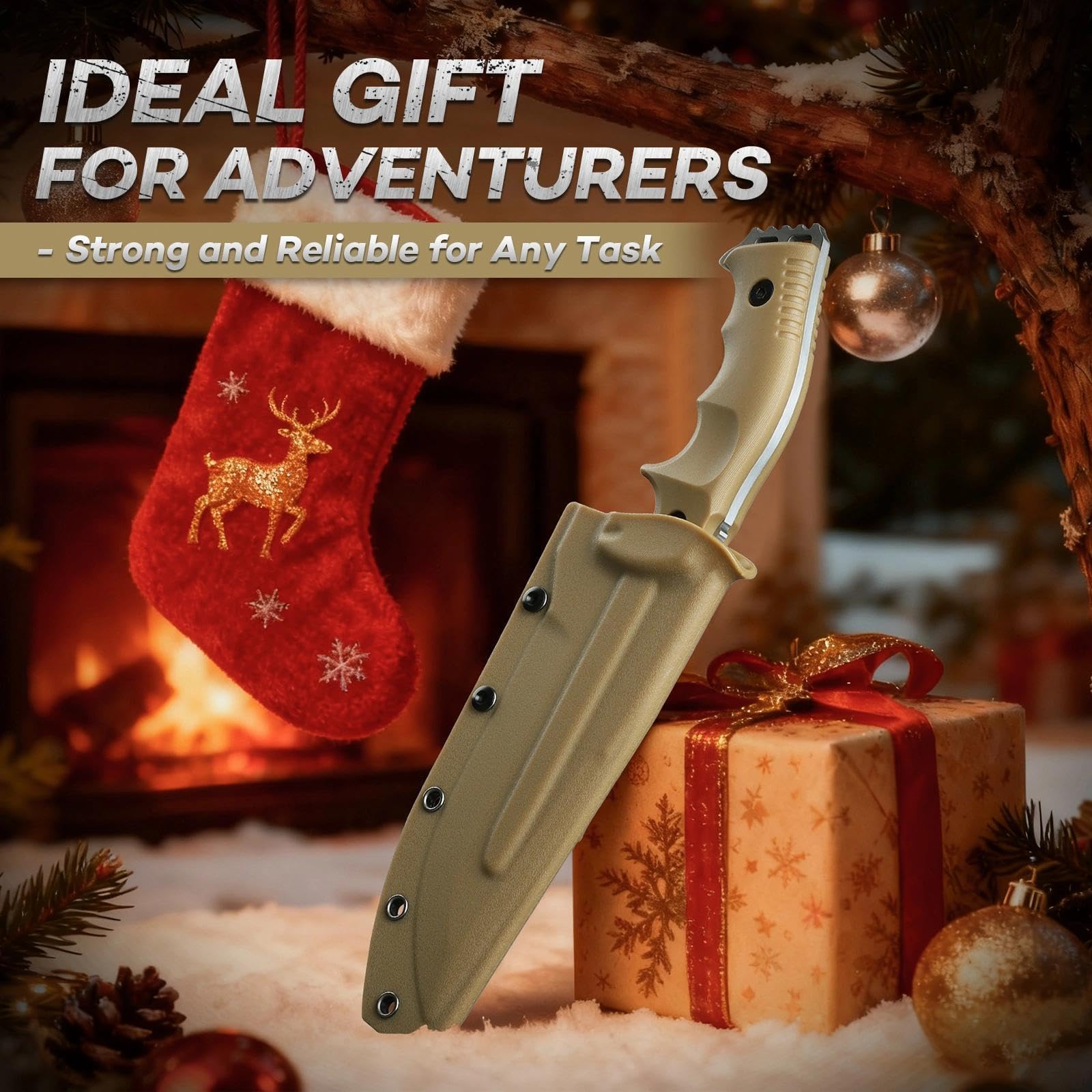 Freelander Fixed Blade Knife with Sheath, Full Tang D2 Steel Survival Knife, Camping Bushcraft Knives with Ergonomic Handle, Outdoor Knives for Men