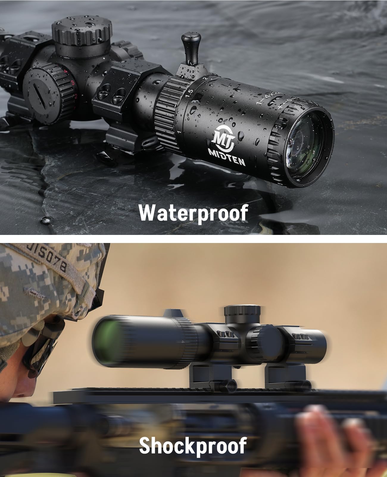 MidTen 1-4x24 LPVO Rifle Scope with 30mm Cantilever Mount, Wide View Scope with Etched Glass, Illuminated Reticle Scope with Zero Reset for Hunting
