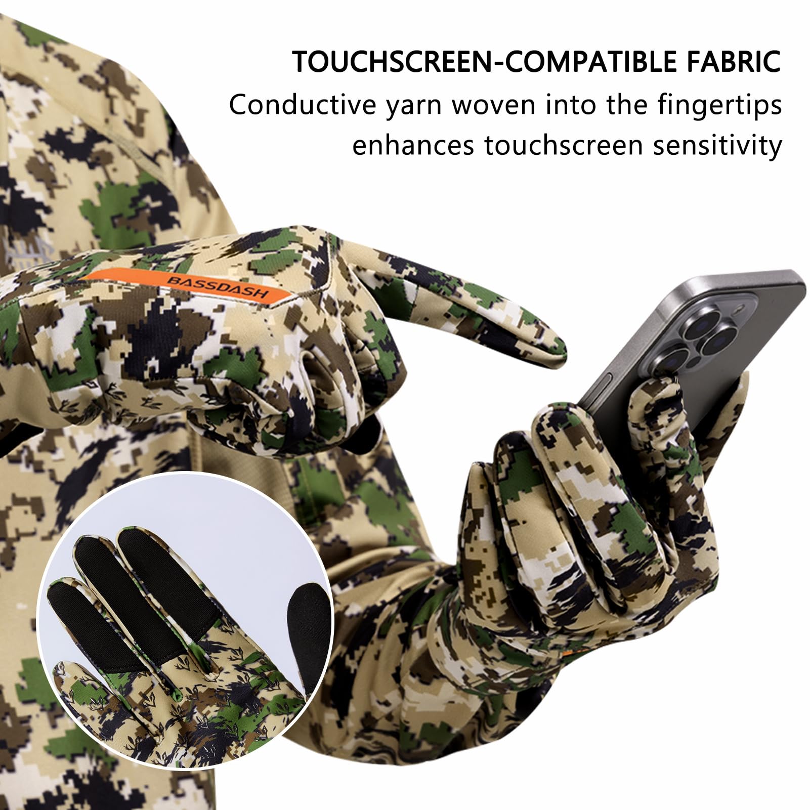 BASSDASH Camo Hunting Gloves Touchscreen Lightweight Glove for Warm Weather Turkey Fishing Outdoor Activities HG08