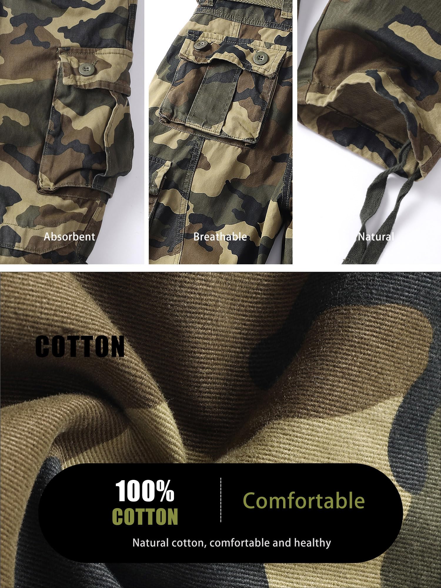 AKHIKING Men's Camo Cargo Work Pants Cotton Tactical Ripstop Casual Combat Pants with 8 Pockets Caoyuan 36x32
