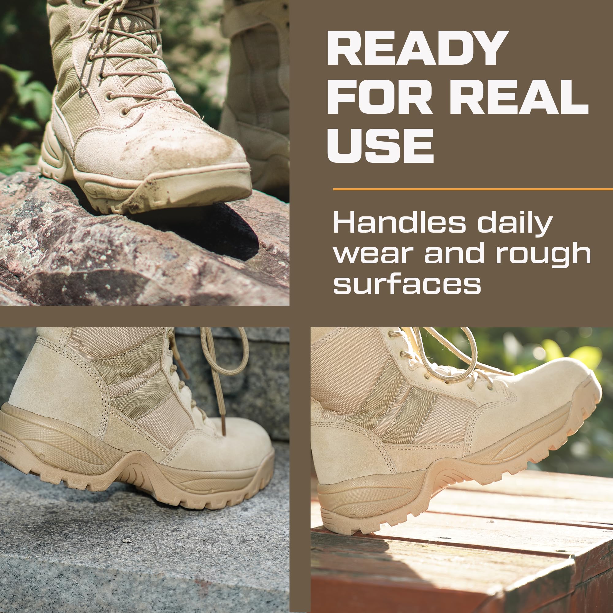 Maelstrom Mens Military Tactical Boots with Side Zipper, Comfortable, Light Weight, Durable for Work and Outdoors, Tan, Size 9 Medium
