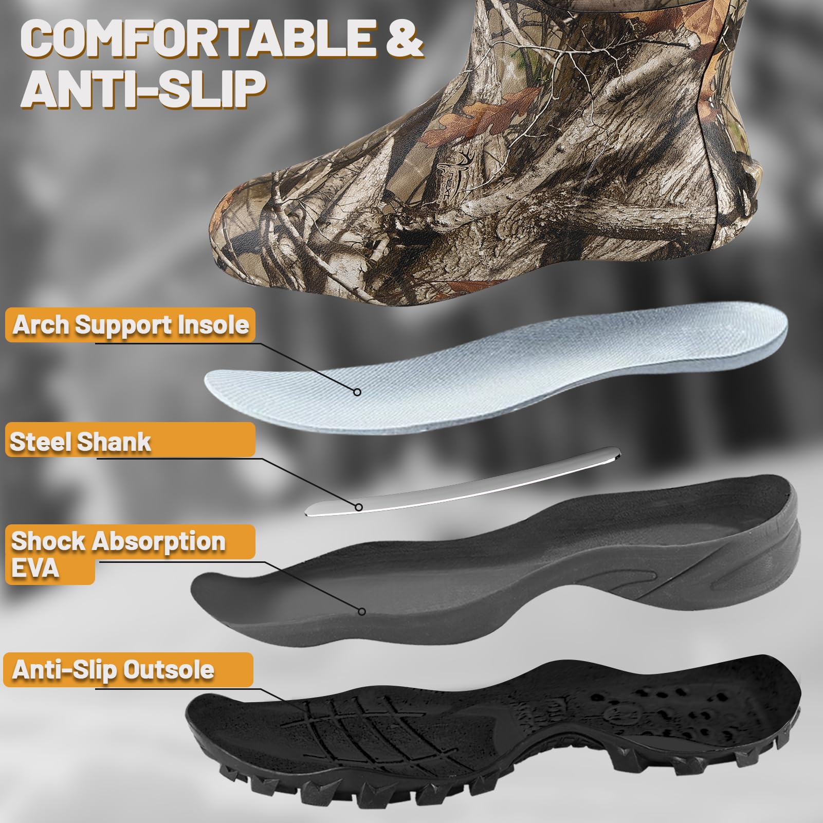 Hunthor Hunting Boots for Men, Waterproof Insulated 6mm Neoprene Rubber Boots for Hunting and Outdoor Activities (Next Camo, Size 7)