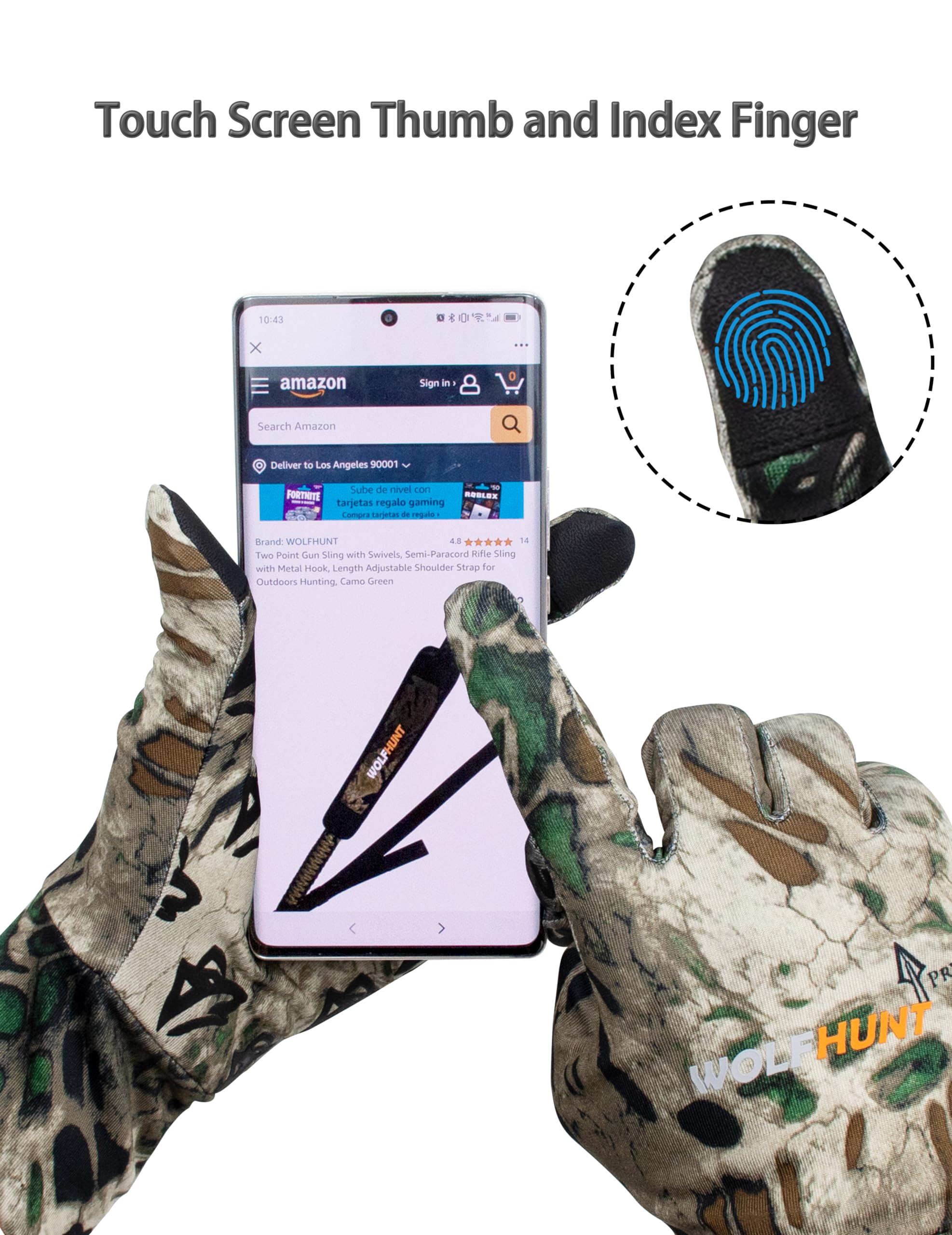 WOLFHUNT Lightweight Camouflage Hunting Gloves Full Finger, Men/Women Anti-Slip Camo Gloves for Hunting, Camo MP, M/L