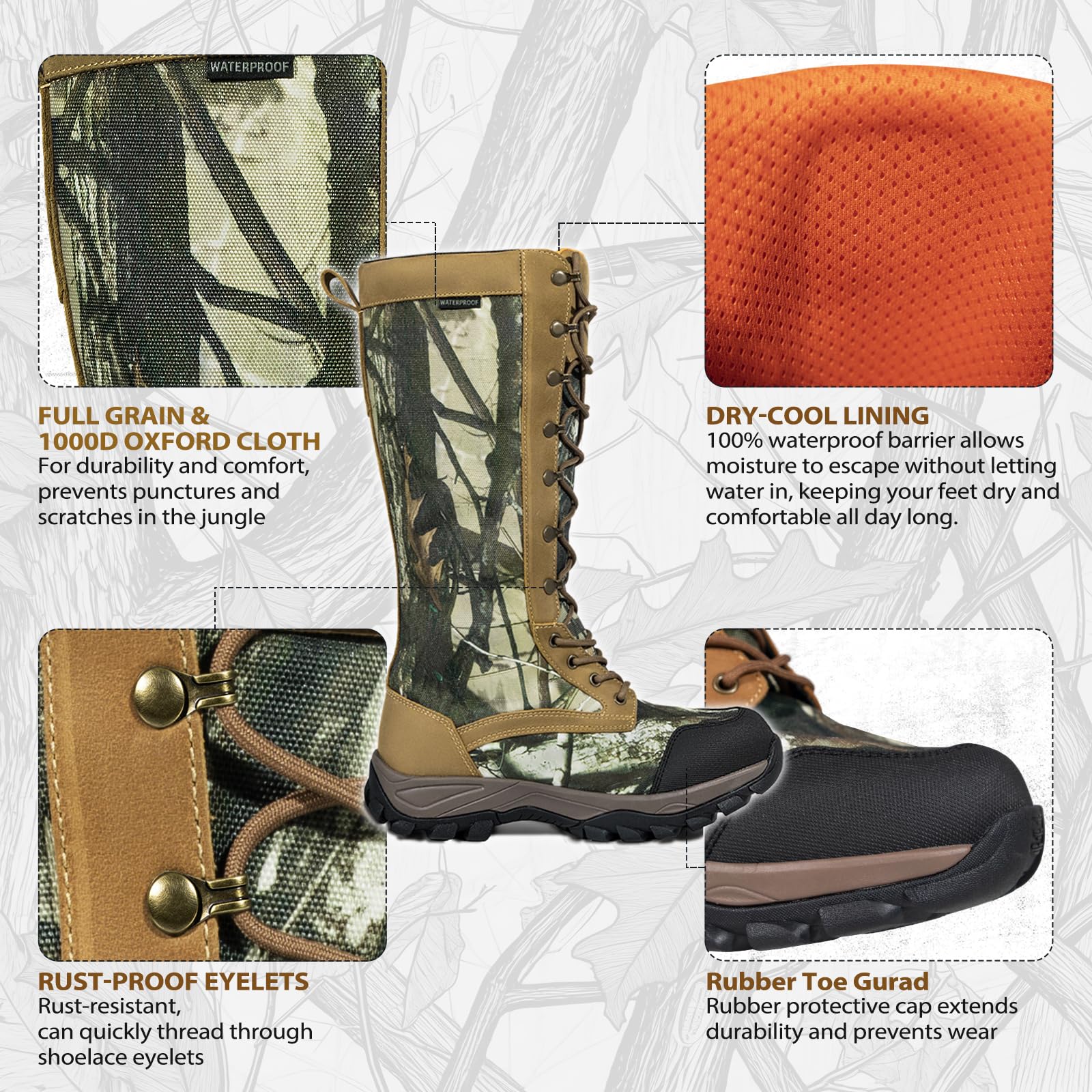 Hunthor Snake Proof Boots for Men, Waterproof 1000D Oxford Snake Bite Resistant, Tall 16-Inch Knee-High Protection for Hunting, Farm & Field Size 7
