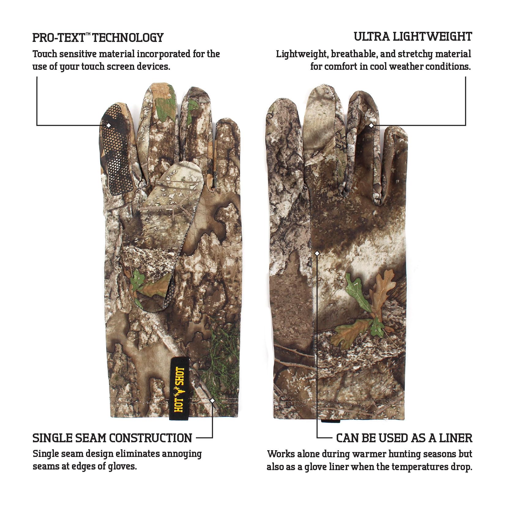 HOT SHOT Men's Blacktail Realtree Camo Lightweight Stretch Touch Glove – Outdoor Lightweight Hunting Glove (Realtree APX, Medium)