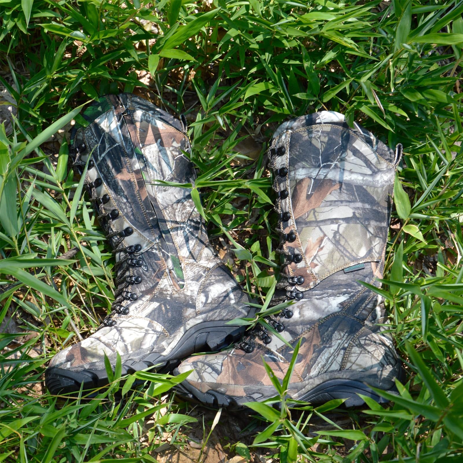 R RUNFUN Men's 16" Snakeproof Hunting Boots Waterproof Side-Zip Mud Boots with Steel Shank, Non-slip Camo Boot for Outdoor Work(RF2010-16GN, Size9)