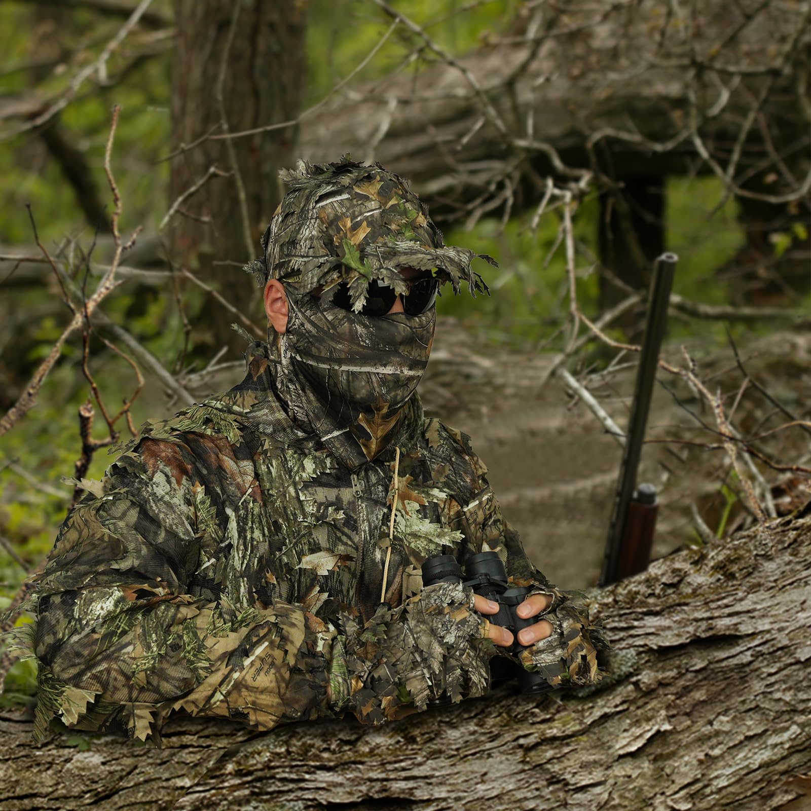 LOOGU Ghillie Suit 3D Maple Leafy Camouflage Clothing Super Lightweight Hooded Outfit for Hunting, Shooting, Wildfowl, Paintball, Wildlife Photography, Halloween or Christmas