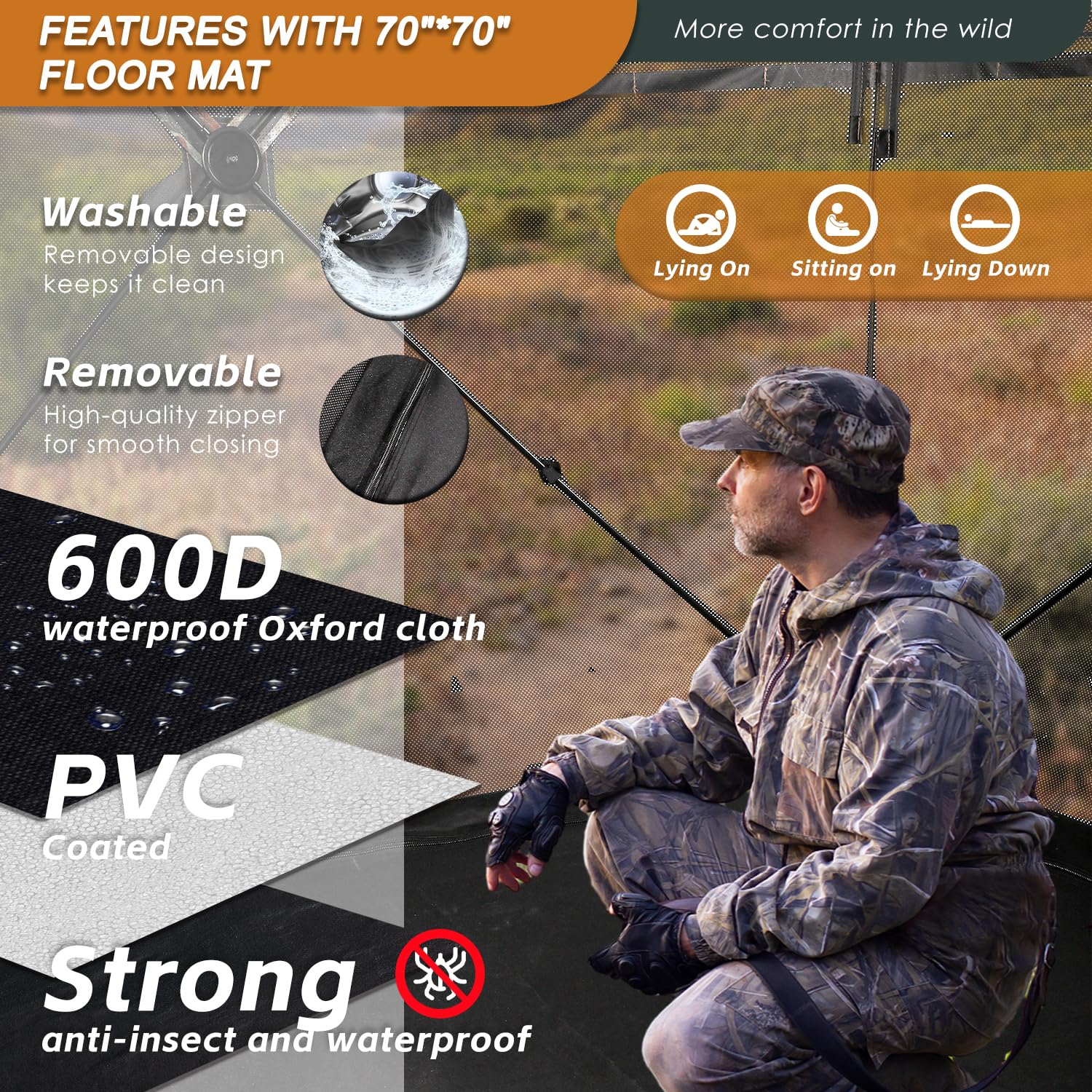 FUNHORUN Hunting Blind with Floor Mat, 360 Degree See Through Ground Blind with Carrying Bag, 3/4 Person Pop Up Camouflage Tent Portable Concealed Shelter