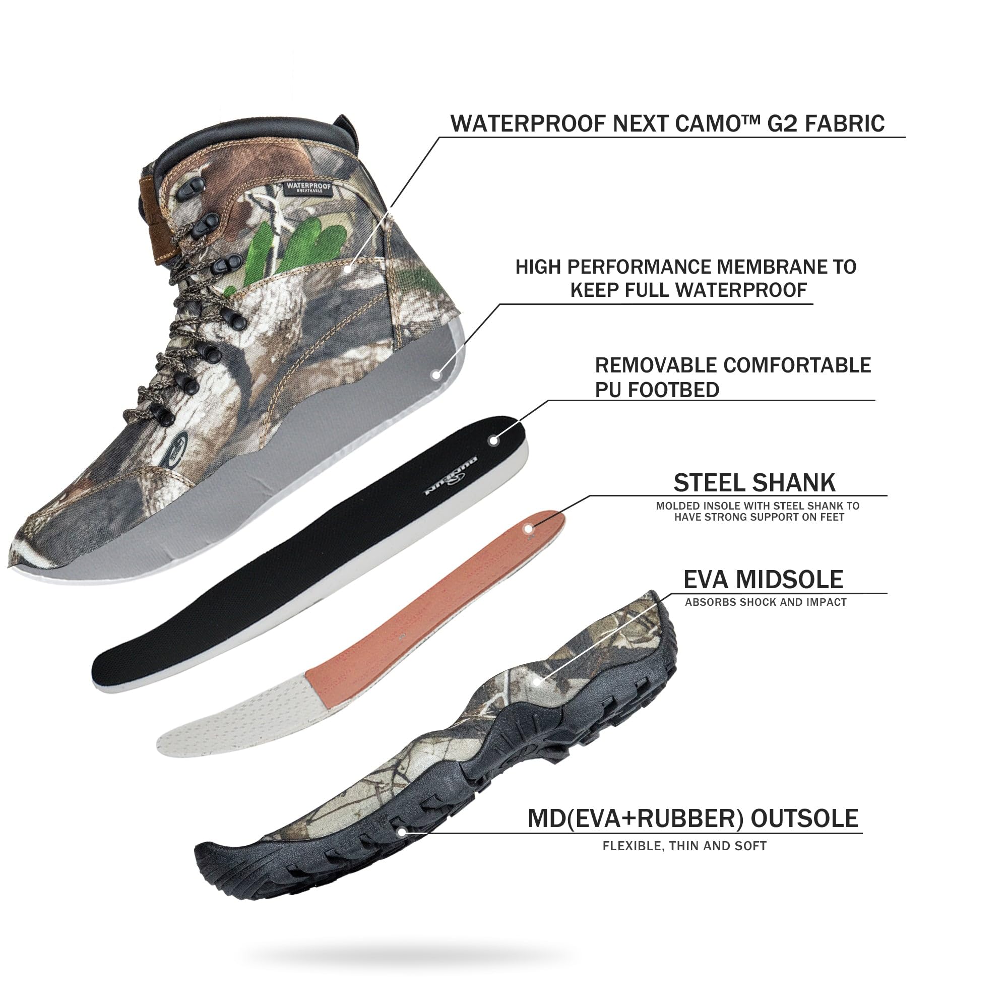 R RUNFUN Men's 7" Waterproof Insulated Lightweight Hunting Boots Anti-slip Hiking Boot, 200g Thinsulate(RF204-7CG2, Size11)