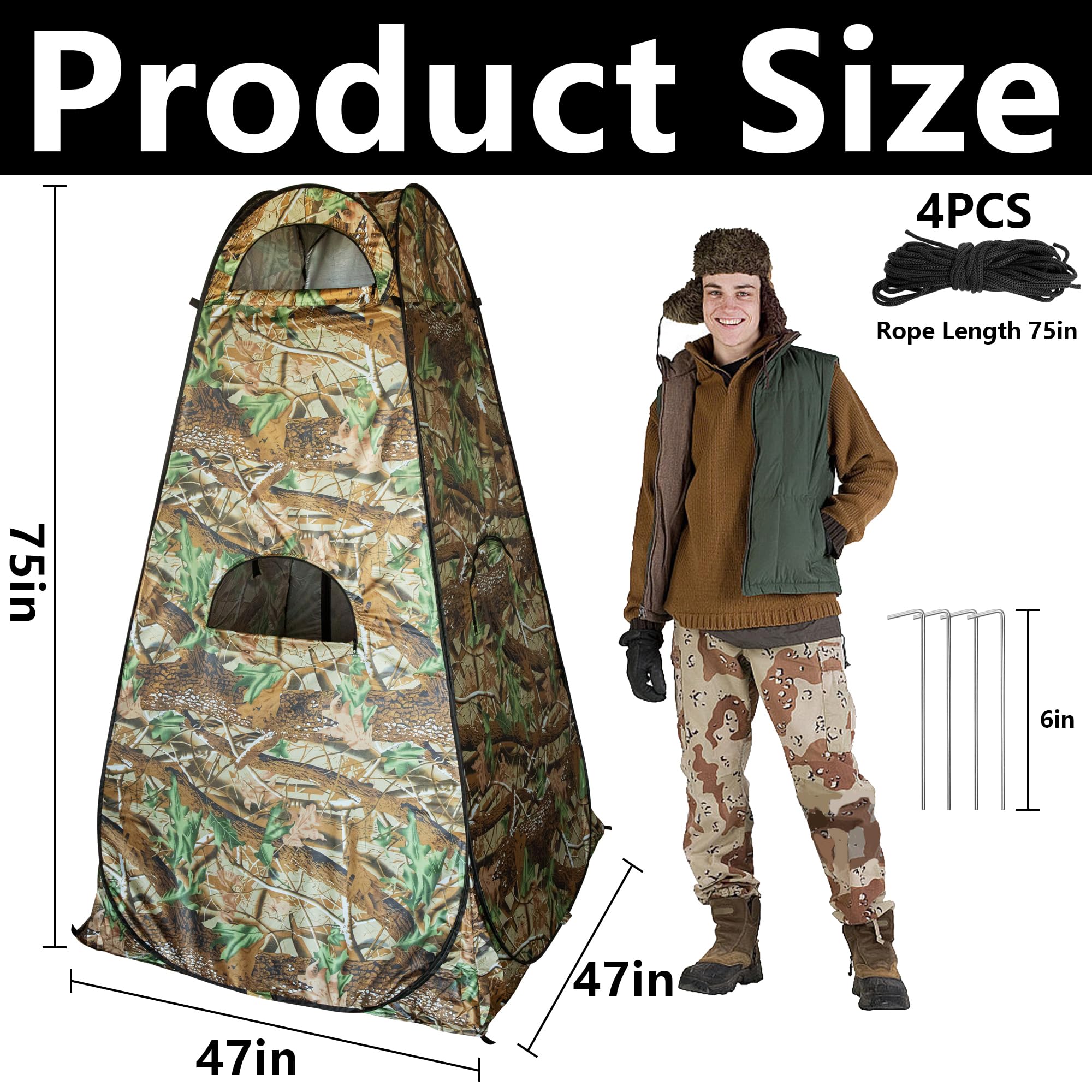 RunNico Hunting Blind - 75''x47''x47'' 1-Person Ground Blind with Zipper Windows, Portable Camouflage Tent for Outdoor Deer Hunting