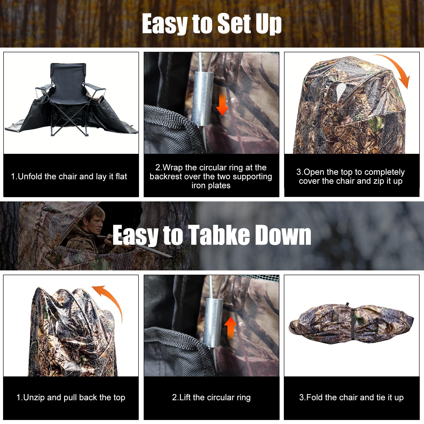 WTVIDAS Hunting Blinds with Chair Pop Up Ground Blinds with Carrying Bag Portable 1-Person Hunting Tent for Deer & Turkey Hunting