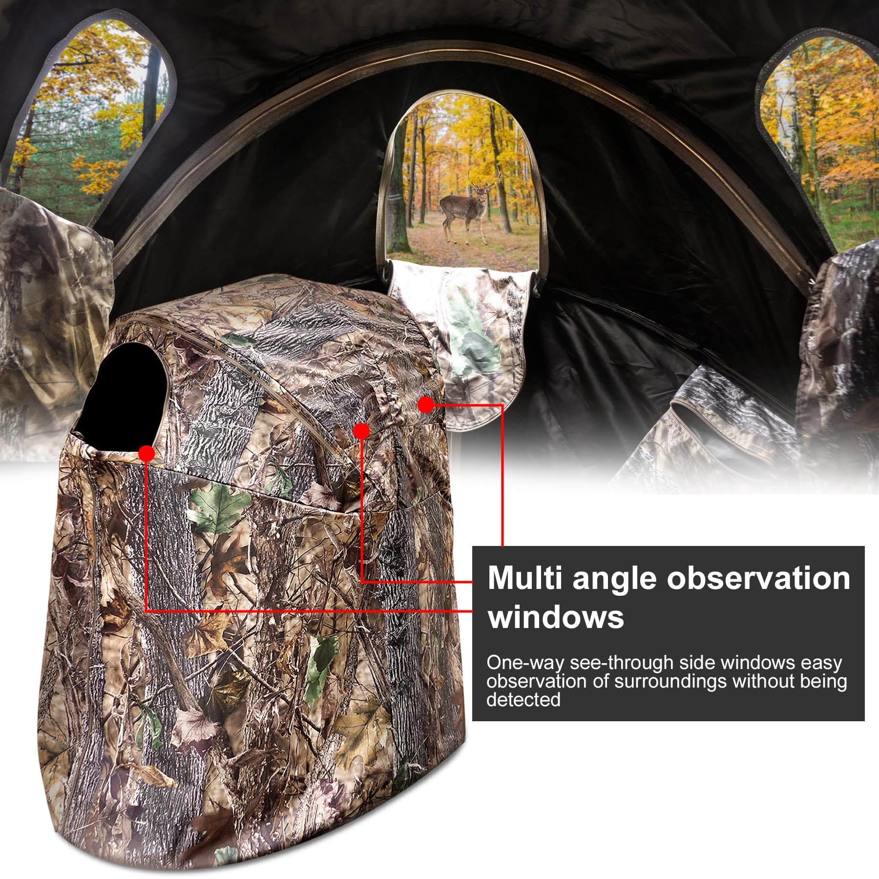 WTVIDAS Hunting Blinds with Chair Pop Up Ground Blinds with Carrying Bag Portable 1-Person Hunting Tent for Deer & Turkey Hunting