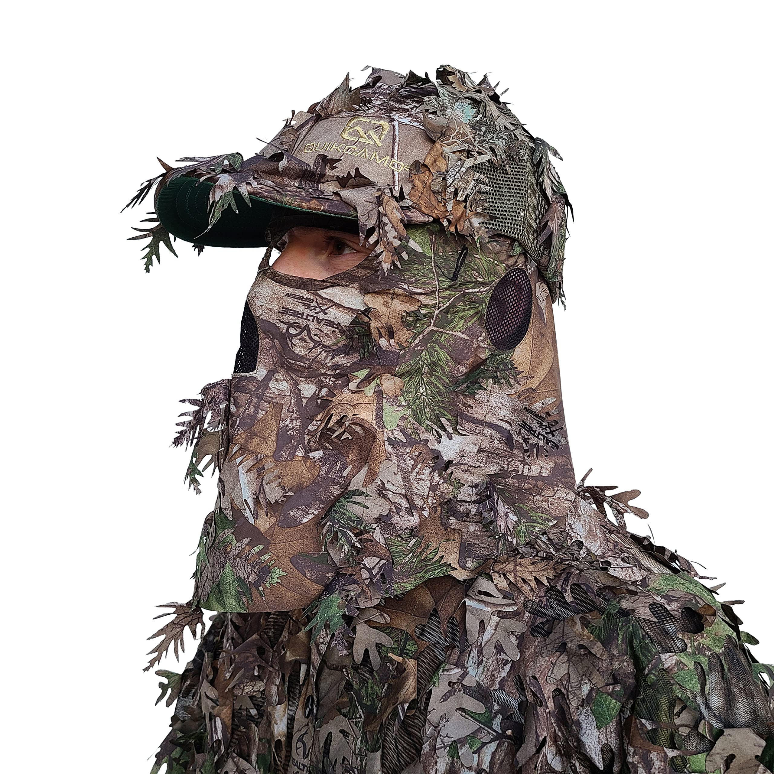 QuikCamo Realtree Xtra 2-in-1 3D Leafy Camo Face Mask + Hat Turkey Hunting Gear (Adjustable, One Size Fits Most)