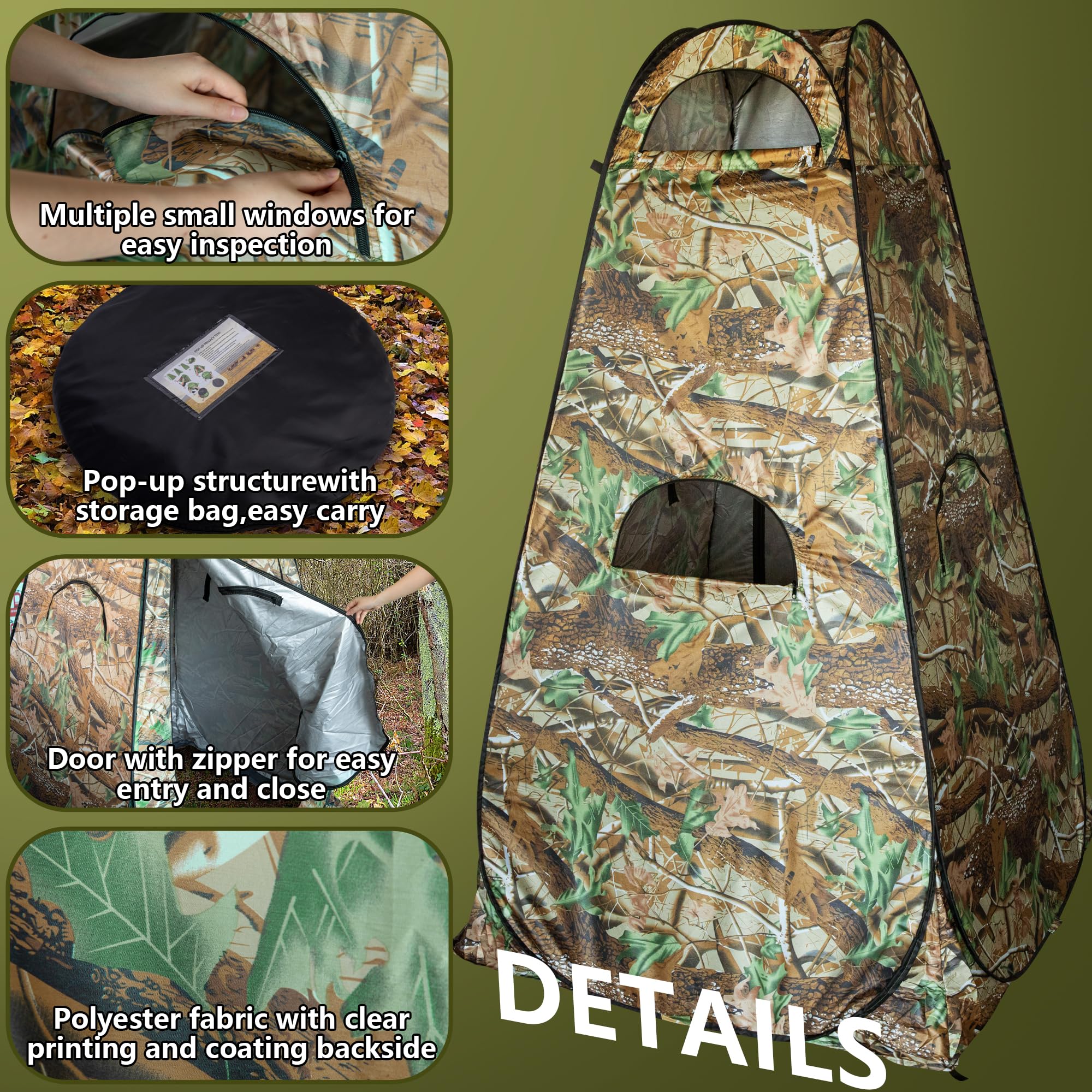 RunNico Hunting Blind - 75''x47''x47'' 1-Person Ground Blind with Zipper Windows, Portable Camouflage Tent for Outdoor Deer Hunting