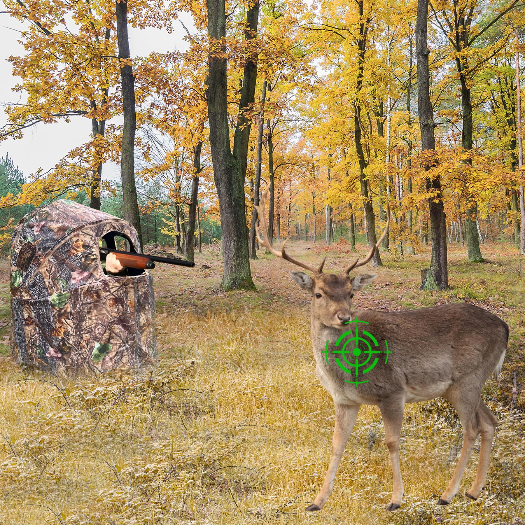 WTVIDAS Hunting Blinds with Chair Pop Up Ground Blinds with Carrying Bag Portable 1-Person Hunting Tent for Deer & Turkey Hunting