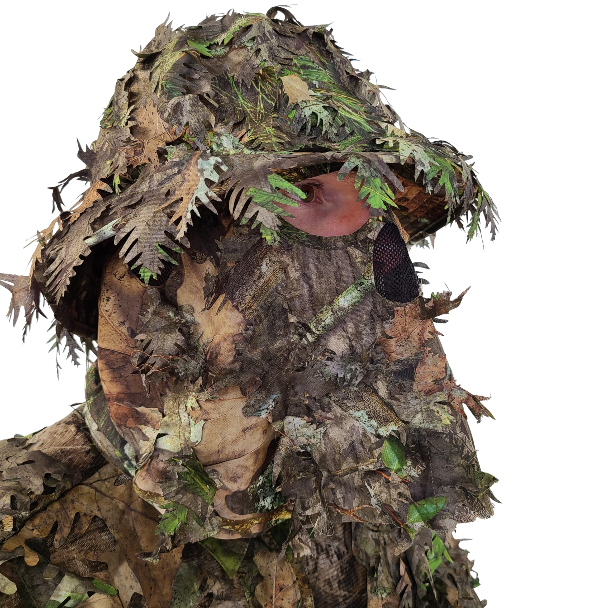 QuikCamo Men’s Mossy Oak Obsession 3D Leafy Camo Bucket Hat with Built-In Face Mask for Turkey Hunting - Adjustable Size